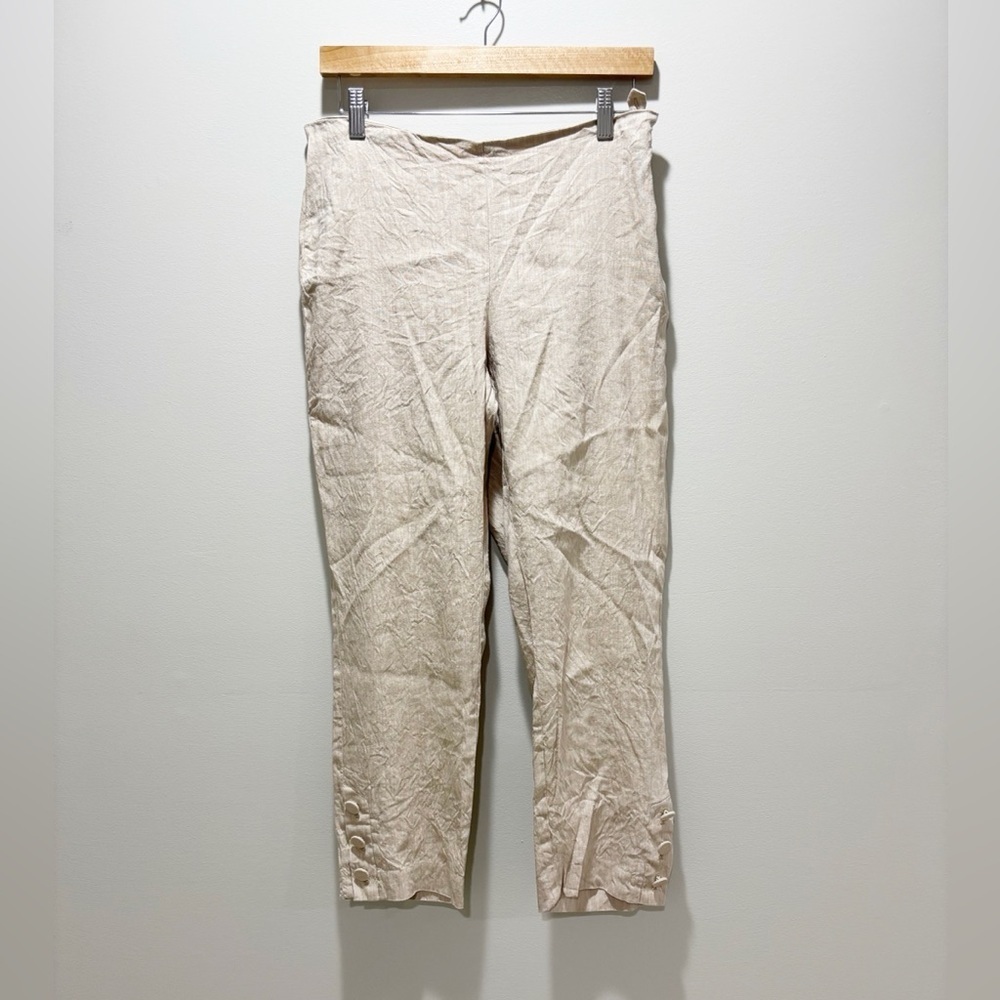 J JILL Women’s Linen Stretch Beige Crop Ankle Tapered Leg Pants Minimalist Small